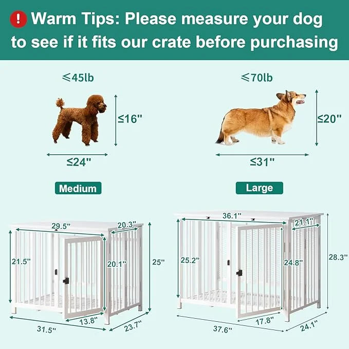 Heavy Duty Dog Crate Furniture, Fully Assembled exc. Locks, All Metal Frame & Wooden Tabletop, Modern Kennel for Small/Med...