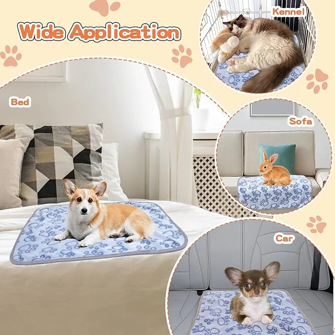 1 Pack 3 Dog Blankets for Small Dogs, Soft Fleece Dog Blanket Fluffy Pet Blanket Warm Sleep Mat Cute Paw Print Puppy Cat B...