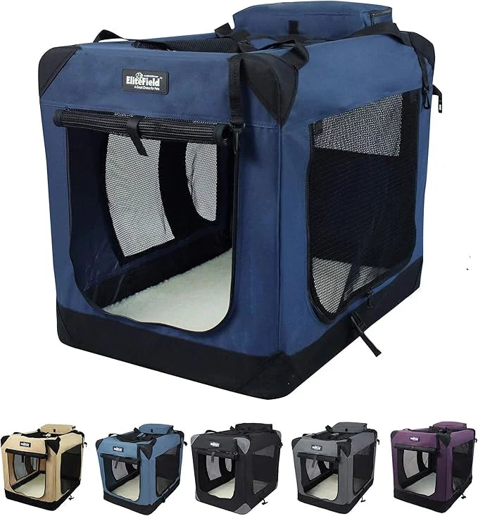 EliteField 3-Door Folding Soft Dog Crate with Carrying Bag and Fleece Bed (2 Year Warranty), Indoor & Outdoor Pet Home (30...