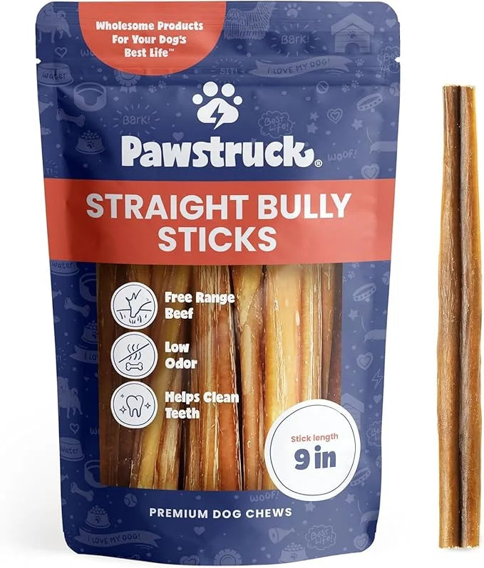 Pawstruck All-Natural 9" Bully Sticks for Dogs - Best Long Lasting, Rawhide Free, Low Odor & Grain Free Dental Chew Treat ...