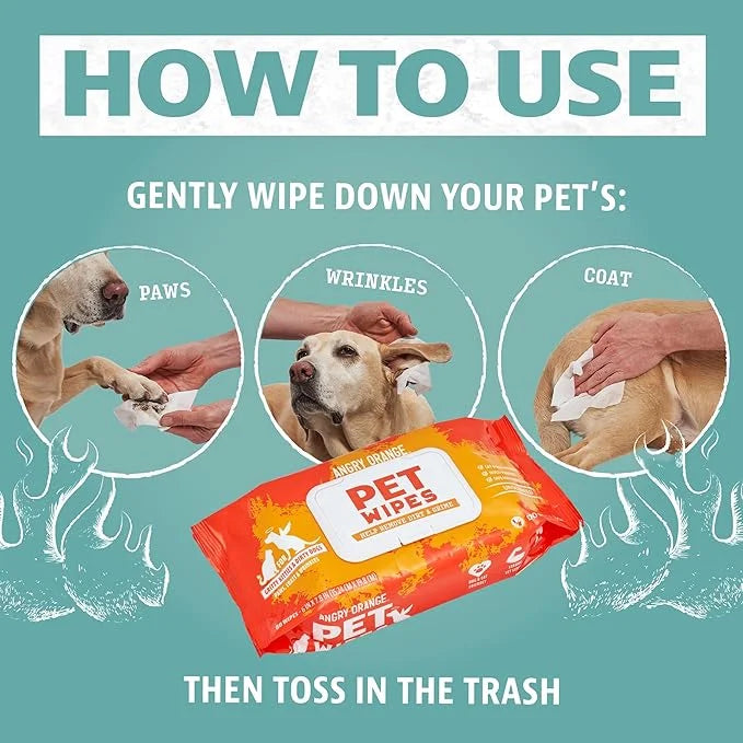 ANGRY ORANGE Pet Wipes for Dogs and Cats - Unscented and Gentle Grooming Wipes for Paws, Fur and Butt - 320 Count - Value ...