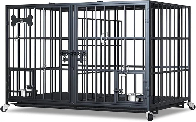 Dosker 48/42 inch XL Dog Crate for Large Dog/Double Medium Dogs,Heavy Duty Metal Dog Cages,All Metal Open Top Stackable,Do...