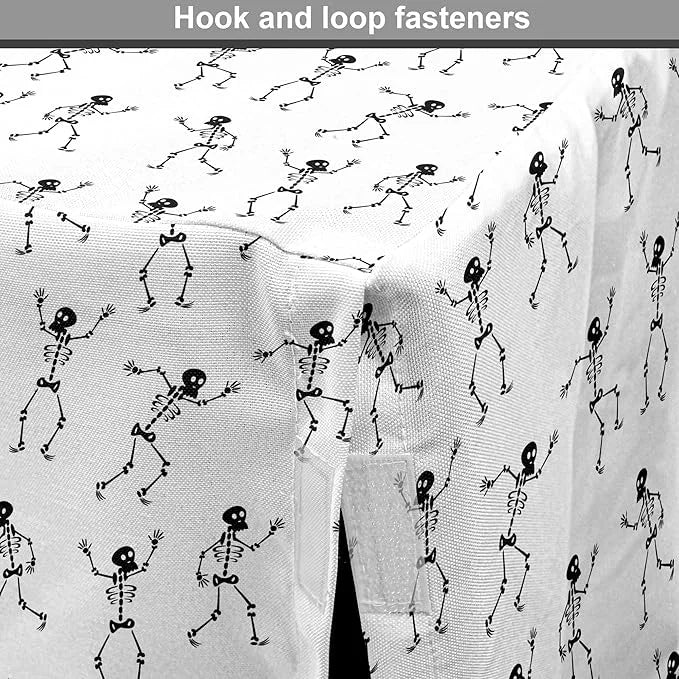 Lunarable Skull Dog Crate Cover, Cartoon Pattern of Monochrome Skeletons Halloween Themed Illustration Horror, Easy to Use...