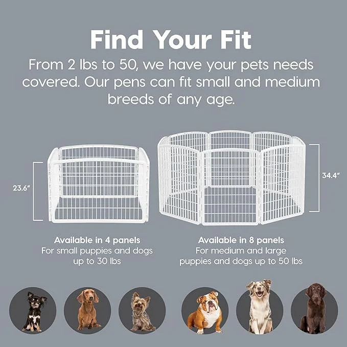 IRIS USA Dog Playpen, 8-Panel 34" Pet Playpen with Door, Puppy Playpen, Indoor/Outdoor Dog Pen, 63 x 63 x 34, Foldable, Cu...