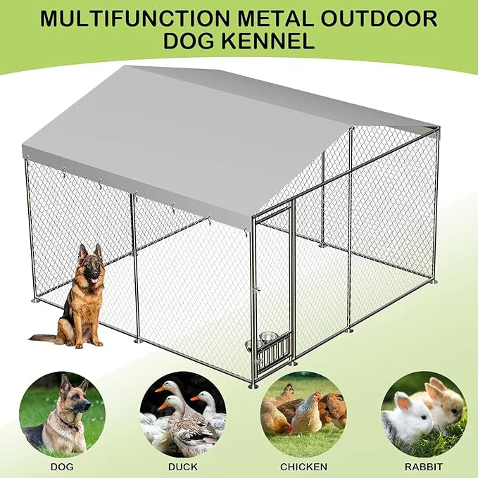 10x10x7 Ft Outdoor Dog Kennel, Heavy Duty Outside Dog Kennel with Waterproof and Anti-UV Roof Cover, Large Dog Enclosures ...