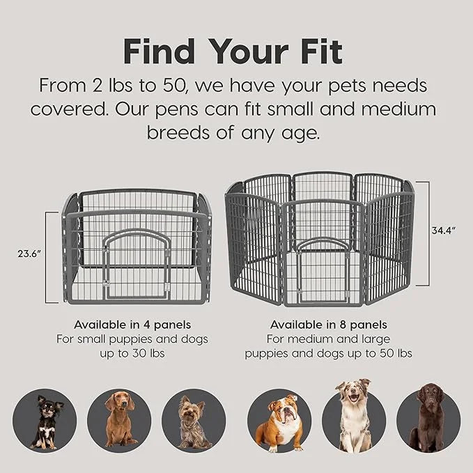 IRIS USA Dog Playpen, 8-Panel 34" Pet Playpen with Door, Puppy Playpen, Indoor/Outdoor Dog Pen, 63 x 63 x 34, Foldable, Cu...