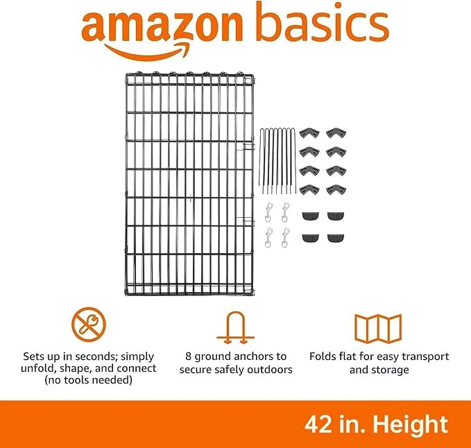 Amazon Basics Foldable Octagonal Metal Exercise Dog Playpen - Indoor/Outdoor, No Door, Large (8 Panels, 24 x 42), Easy to ...