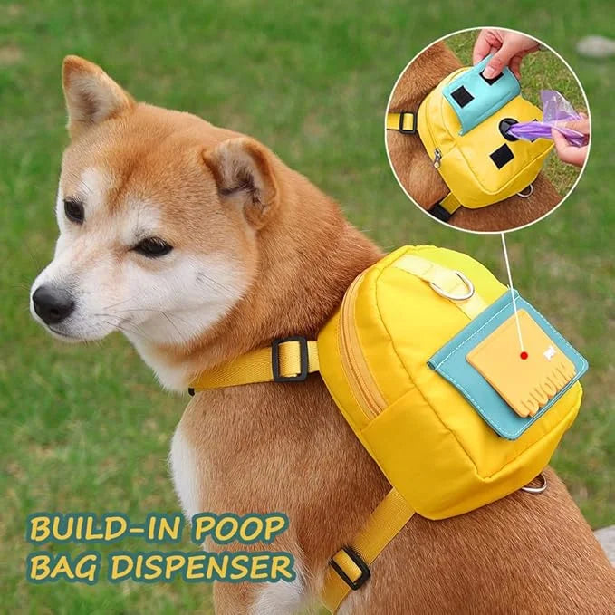 Dog Backpack Harness with Leash,Cute Pet Puppy Backpacks Bulid-in Dog Poop Bag Dispenser,Adjustable Pets Self Carrier Bag ...