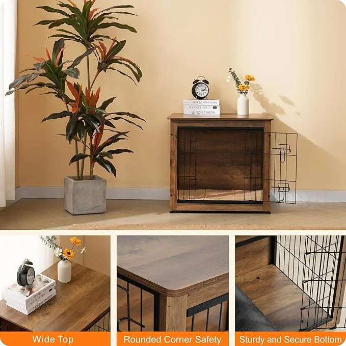 DWANTON Dog Crate Furniture with Cushion, Wooden Kennel Table with Double Doors, Indoor Dog House, Small/Medium/Large Size...