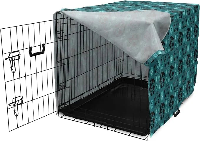 Lunarable Panda Dog Crate Cover, Pirate and Sailor Bears Skulls on Crossed Bones Anchors Within Circles, Easy to Use Pet K...