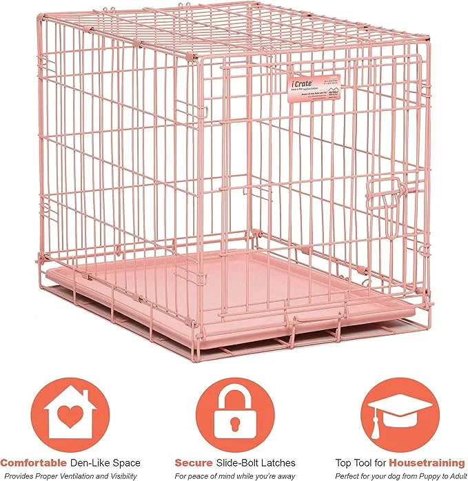 MidWest Homes for Pets Newly Enhanced Single & Double Door iCrate Dog Crate, Includes Leak-Proof Pan, Floor Protecting Fee...