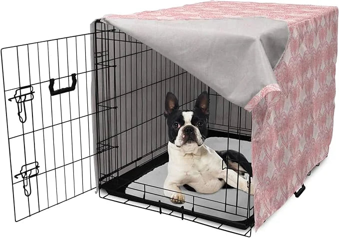 Ambesonne Heart Dog Crate Cover, Love Themed Pastel Zentangle Ornament Valentine's Day Romance Repetition, Easy to Use Pet...