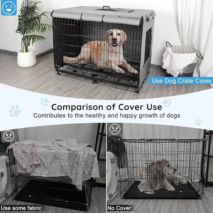 Dog Crate Cover 42 Inch Thickened Dog Kennel Cover Windproof Puppy Cage Cover with Mesh Windows on Both Sides Portable Cra...