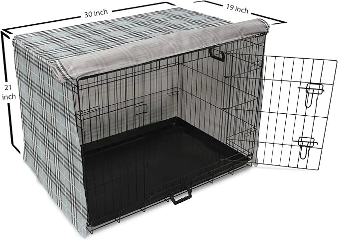 Lunarable Plaid Dog Crate Cover, Traditional Vintage Pattern with Modern Look Checkered Pastel Colored, Easy to Use Pet Ke...