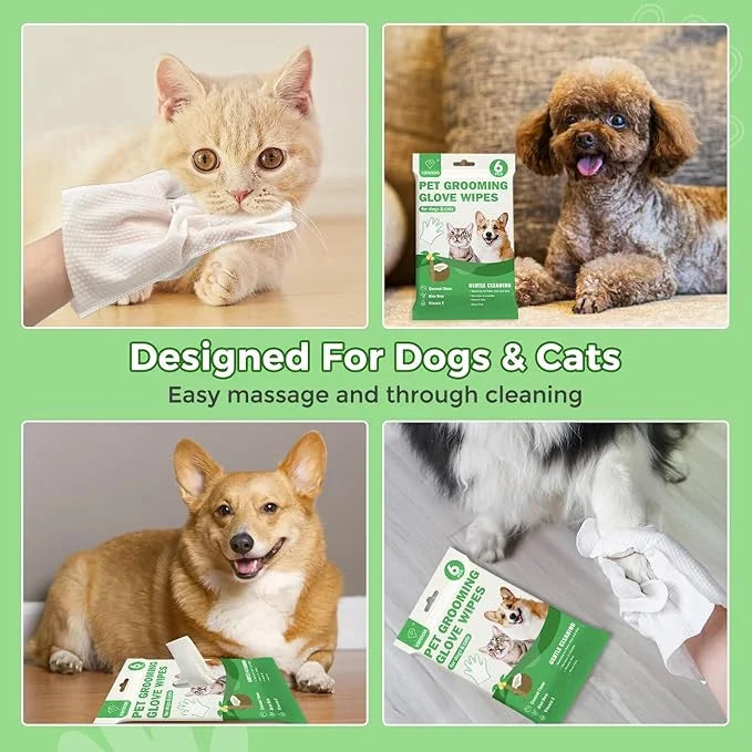 Vannon Extra Thick Pet Bathing Wipes for Dogs & Cats, Cleaning & Odor-Controlling Grooming Gloves, Nourish Fur Glove Wipes...