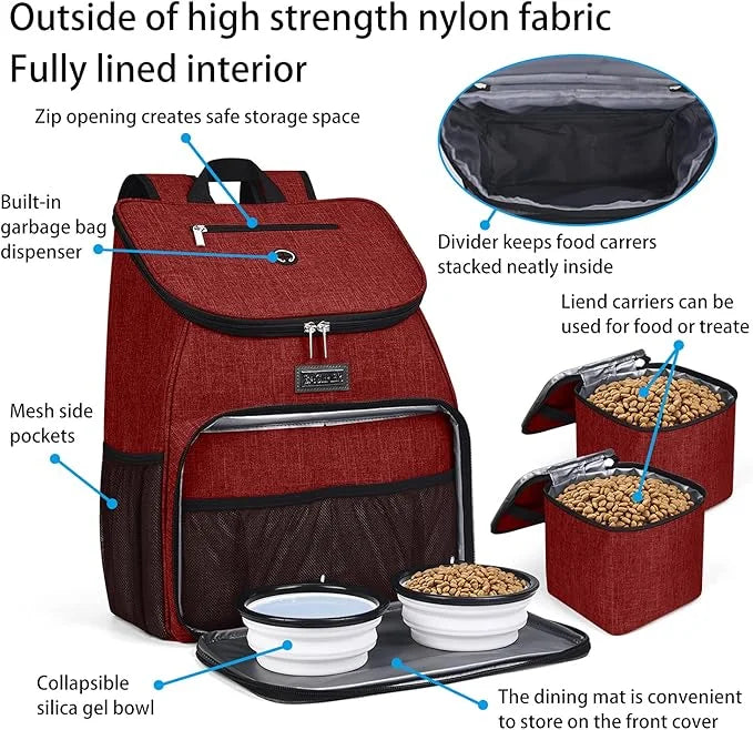 BAGLHER丨Dog Travel Bag, Airline Approved Pet Supplies Backpack, Dog Travel Backpack with 2 Silicone Collapsible Bowls and ...