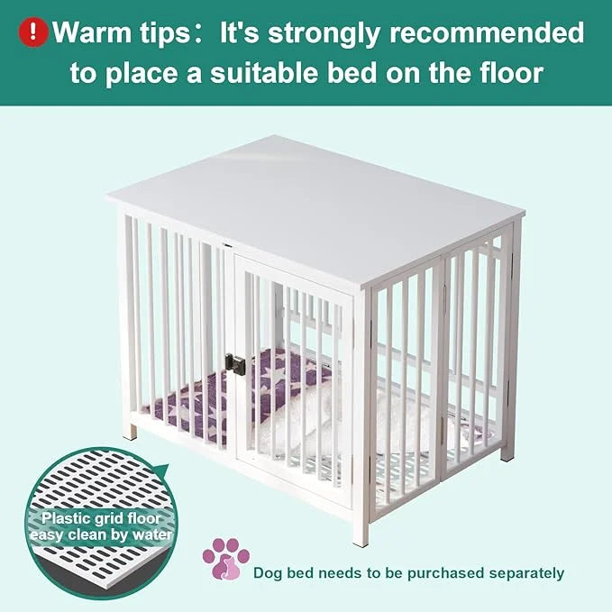 Heavy Duty Dog Crate Furniture, Fully Assembled exc. Locks, All Metal Frame & Wooden Tabletop, Modern Kennel for Small Dog...