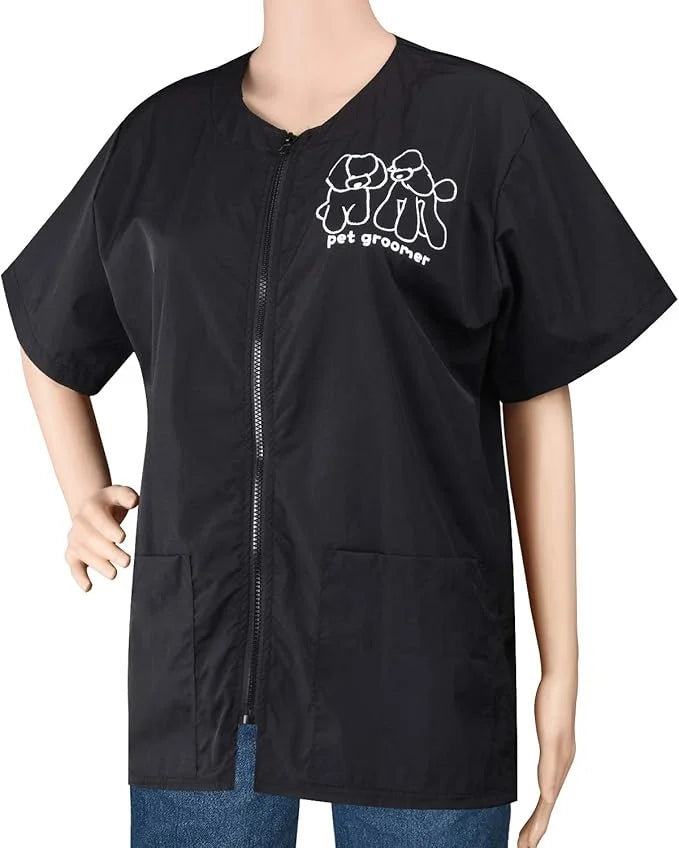 Noverlife Short Sleeves Pet Grooming Work Clothes with Full Zipper, M Size, Splash Proof Anti-Static Pet Beautician Smock,...