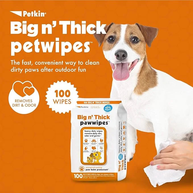 Petkin Big N' Thick Paw Wipes for Dogs, 100 Large Wipes (4 Pack) - Clean Dirty Paws After Walks, with Paw Balm Protectant ...