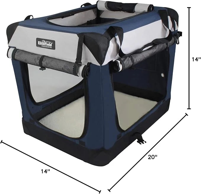 EliteField 4-Door Folding Soft Dog Crate with Curtains, Carrying Bag and Fleece Bed (2 Year Warranty), Indoor & Outdoor Pe...