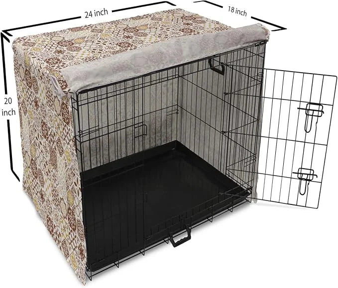 Lunarable Ethnic Dog Crate Cover, Portuguese Azulejo Mosaics with Floral Scrolls Retro Mediterranean, Easy to Use Pet Kenn...