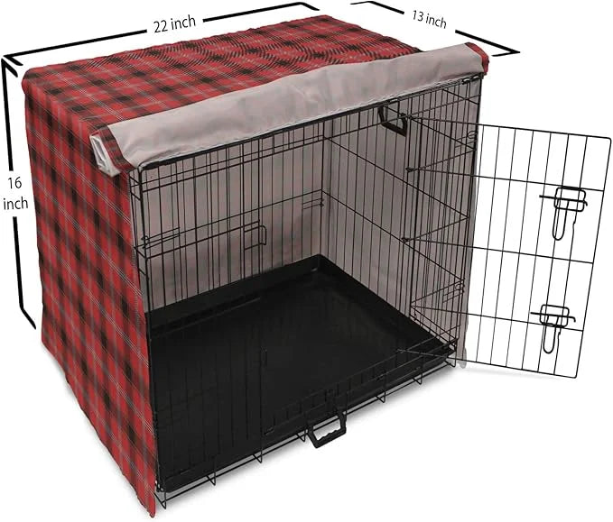 Lunarable Buffalo Plaid Dog Crate Cover, Arrangement with Lumberjack Themes Geometric Concept Pattern Print, Easy to Use P...