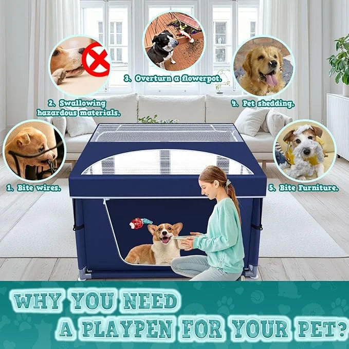 42x42x25.6 Inch Puppy Playpen with Cover, Dog Playpen for Puppies or Small Dogs, Pet Fence for Indoor & Outdoor, Sturdy Sa...