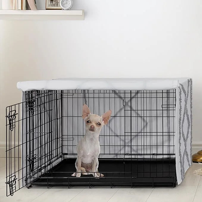 Sweet Jojo Designs 24in. Small Dog Crate Cover (Grey Boho Modern Tuft) Pet Cage, Kennel Covers (Bohemian, Farmhouse, Shabb...