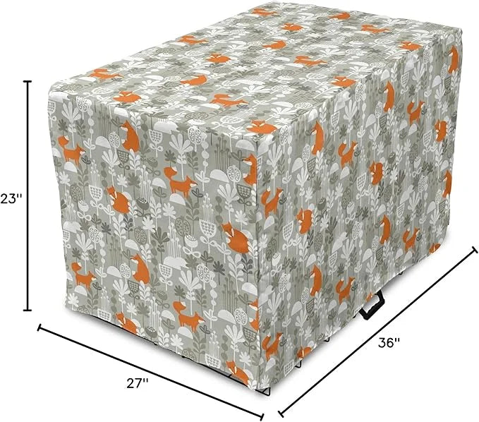 Lunarable Autumn Fall Dog Crate Cover, Fox Animal Sleeping in The Forest Plants Woodland Wildlife Theme, Easy to Use Pet K...
