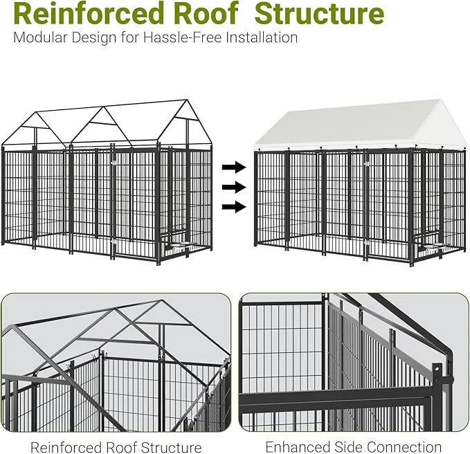 Rovibek Outdoor Dog Kennel 7.9x4.1x5.9 Ft, Dog Kennels Outdoor with 2 Rotating Feeder Bowls, Heavy Duty Dog Kennels Outsid...
