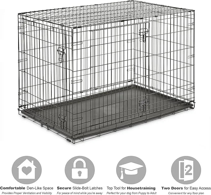 New World Newly Enhanced Double Door New World Dog Crate, Includes Leak-Proof Pan, Floor Protecting Feet, & New Patented F...