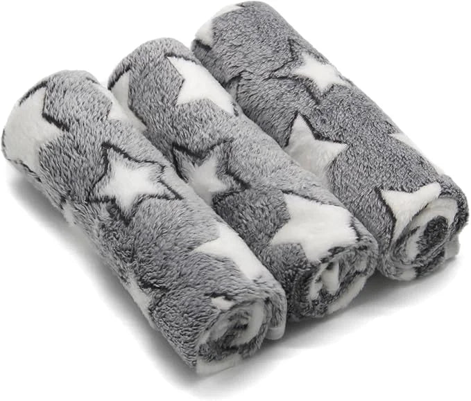 1 Pack 3 Puppy Blankets Cat Dog Blankets Super Soft Warm Sleep Mat Grey Star Cute Print Blanket Fluffy Fleece Pet Blanket ...