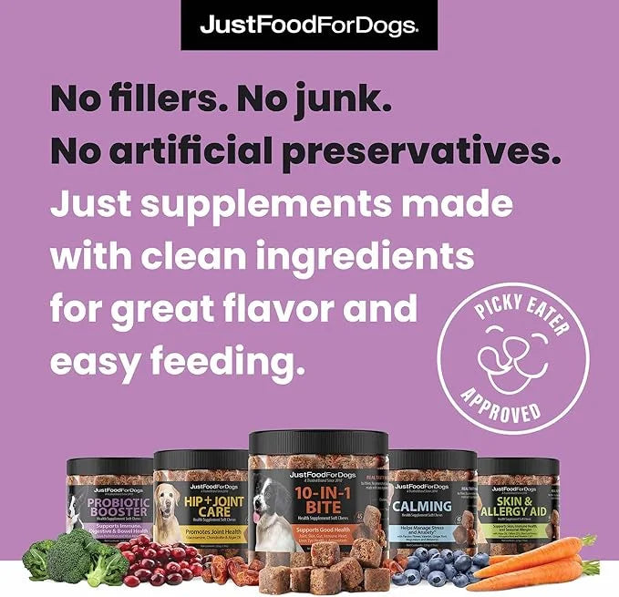 JustFoodForDogs Probiotic Booster Gut Health Soft Chews Supplement for Dogs, Digestive Health Support, Diarrhea, Human Gra...