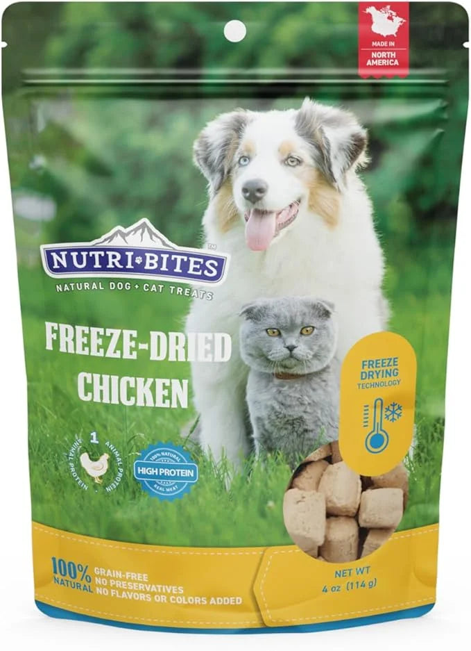 Nutri Bites Freeze Dried Chicken Dog & Cat Treats, 4 oz | Healthy Pet Training Treats or Food Topper | All Natural, 1 Sing...