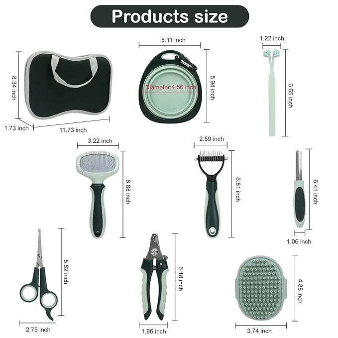 8 Pcs Pet Grooming Kit, Cat Dog Brush, Nail Clipper, Deshedding Brush, Undercoat Rake, Pet Shampoo Bath Brush, Toothbrush,...