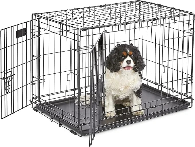 MidWest Homes for Pets Newly Enhanced Single & Double Door iCrate Dog Crate, Includes Leak-Proof Pan, Floor Protecting Fee...