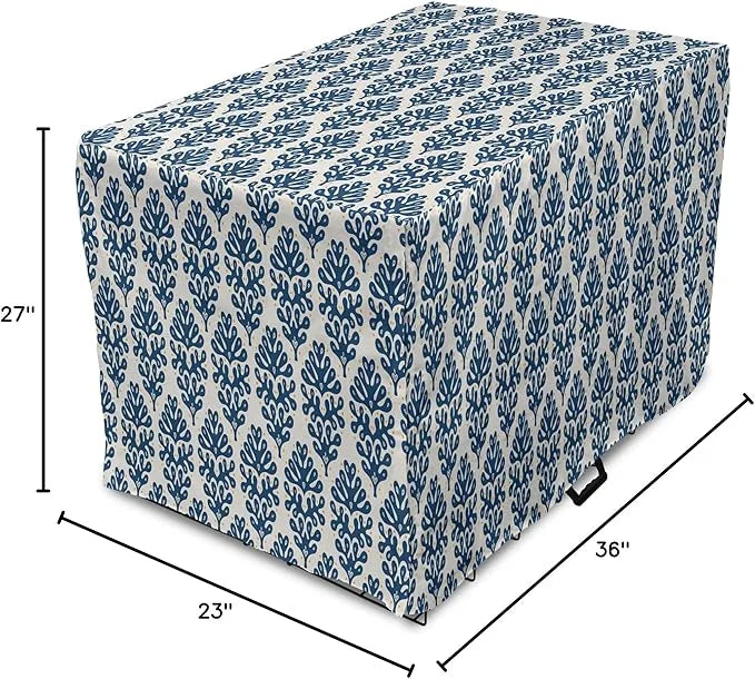 Lunarable Contemporary Blue Dog Crate Cover, Abstract Coral Inspired Motifs with Dots Around, Easy to Use Pet Kennel Cover...