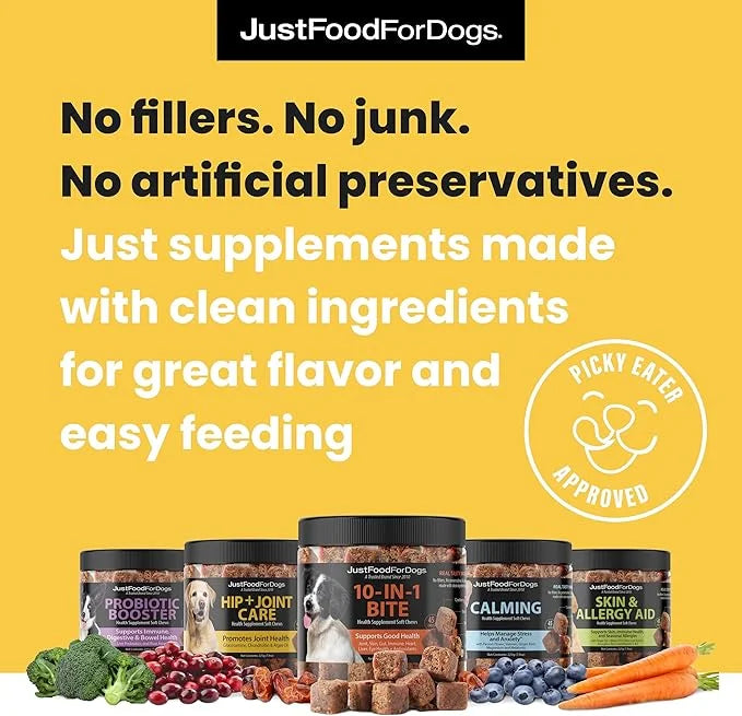 JustFoodForDogs Hip + Joint Soft Chews Mobility Supplement for Dogs with Glucosamine and Chondroitin, Superfood Blend, Hum...