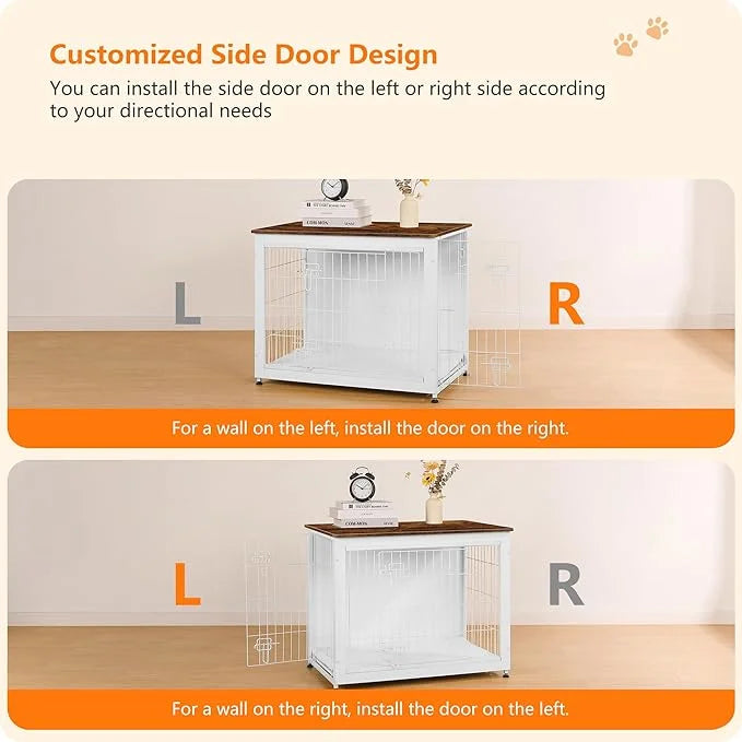 DWANTON Dog Crate Furniture with Cushion, Wooden Kennel Table with Double Doors, Indoor Dog House, Medium Size, 32.5" L, W...