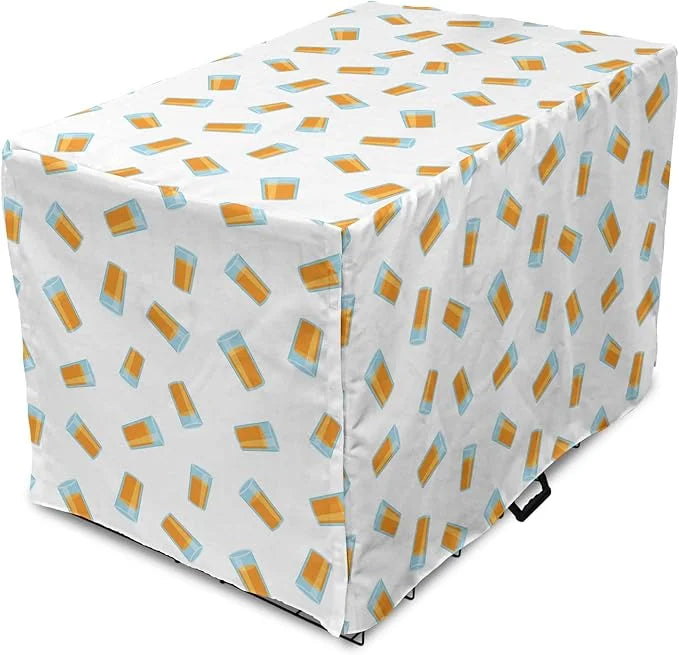 Lunarable Drinks Dog Crate Cover, Pattern of Fresh Orange Fruit Juice Scattered on a Plain Background, Easy to Use Pet Ken...