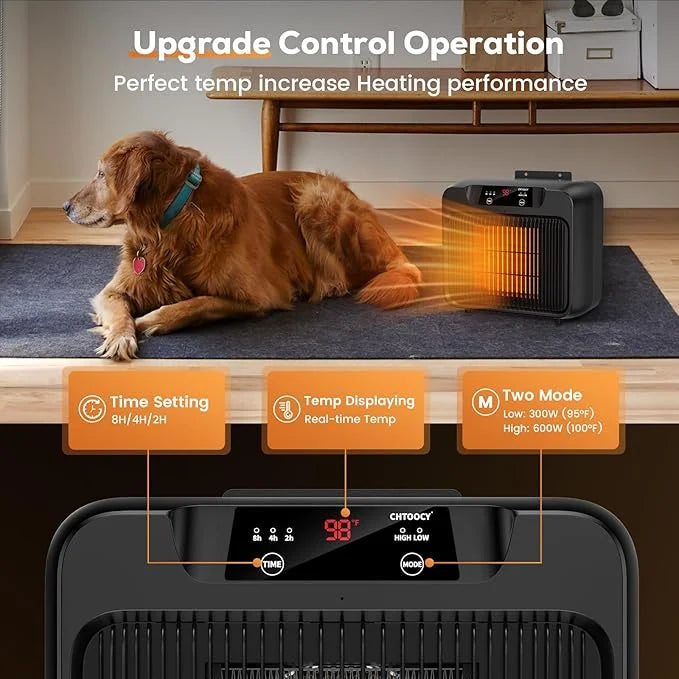 600W Dog House Heater, Pet House Heater w Timer Setting (2 4 8 H) Dog Heater for Outside Winter, Electric Heater for Lives...