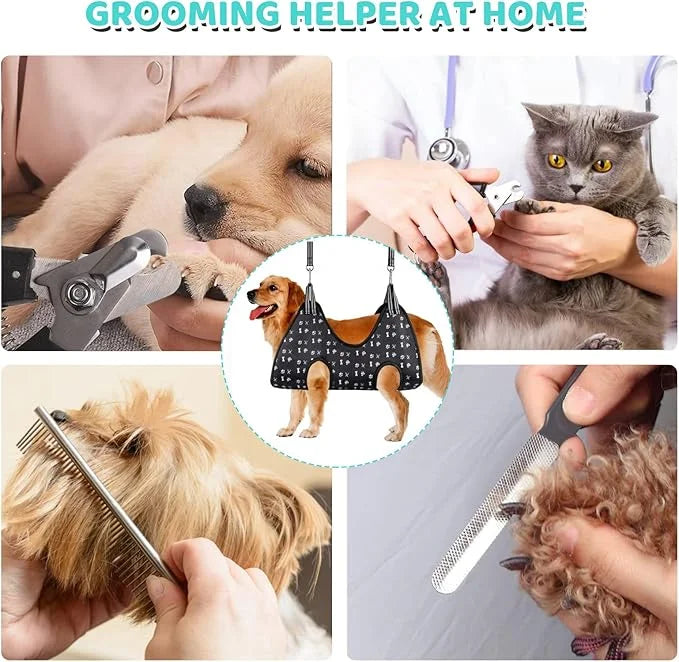 Pet Grooming Hammock Harness with Nail Clippers/Trimmer, Nail File, Comb, Cute Printed Breathable Cats & Dogs Hammock Slin...
