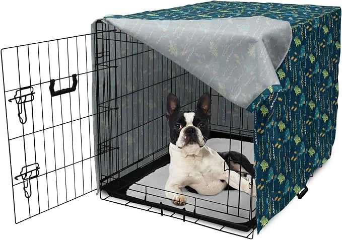 Lunarable Jurassic Dog Crate Cover, Evolution Marine Dinosaurs and Nautical Foliage Animal, Easy to Use Pet Kennel Cover f...