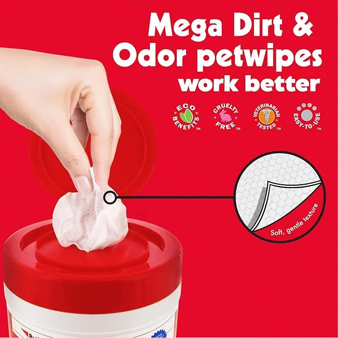 Petkin Mega PetWipes, 200 Wipes - Grooming Pet Wipes for Dogs and Cats - for Face, Paws, Ears, Body and Eye Area - Super C...