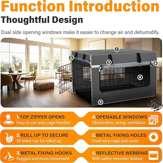 24In Tear-Resistant & Breathable Dog Crate Cover, 1680D Heavy-Duty Windproof Fabric. Efficient Moisture Removal and Ventil...