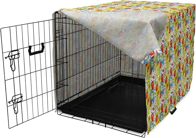 Lunarable Vegetables Dog Crate Cover, Ornate Food Garlic Pepper Cauliflower Delicious Plants Image, Easy to Use Pet Kennel...