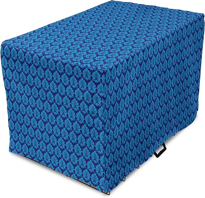 Lunarable Damask Blue Dog Crate Cover, Repeating Simplistic Pattern Rococo Inspired Royalty Essential Motif, Easy to Use P...