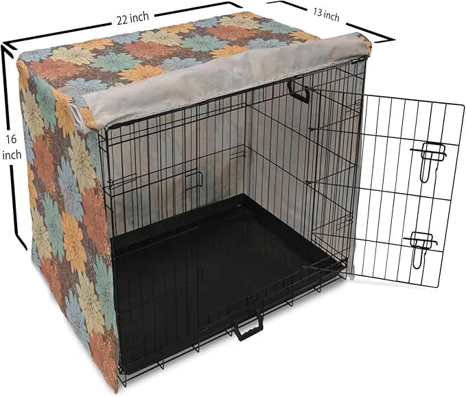 Lunarable Floral Dog Crate Cover, Blossoming Flowers Pattern Botanical Garden Art Illustration Colorful Vintage Design, Ea...