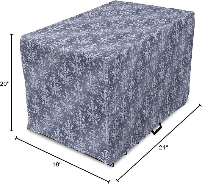 Lunarable Damask Dog Crate Cover, Medieval Repetitive Pattern with Flourish Ornaments, Easy to Use Pet Kennel Cover for Ca...
