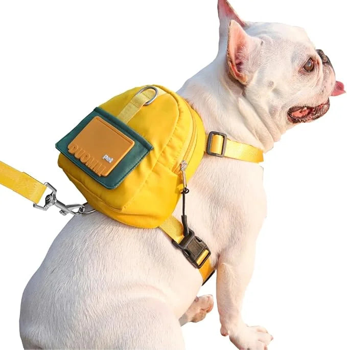 Dog Backpack Harness with Leash,Cute Pet Puppy Backpacks Bulid-in Dog Poop Bag Dispenser,Adjustable Pets Self Carrier Bag ...